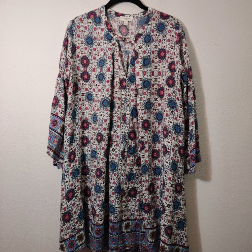 Umgee Print Key Hole Bell Sleeve Dress S